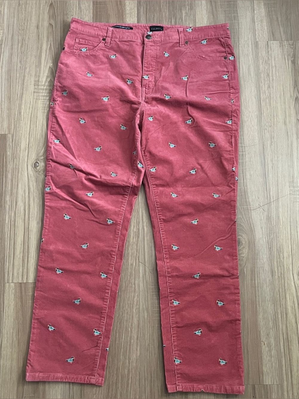 Talbots Petites Dusty Rose Corduroy Straight Leg Pants 16P NWT Duck Embroidered